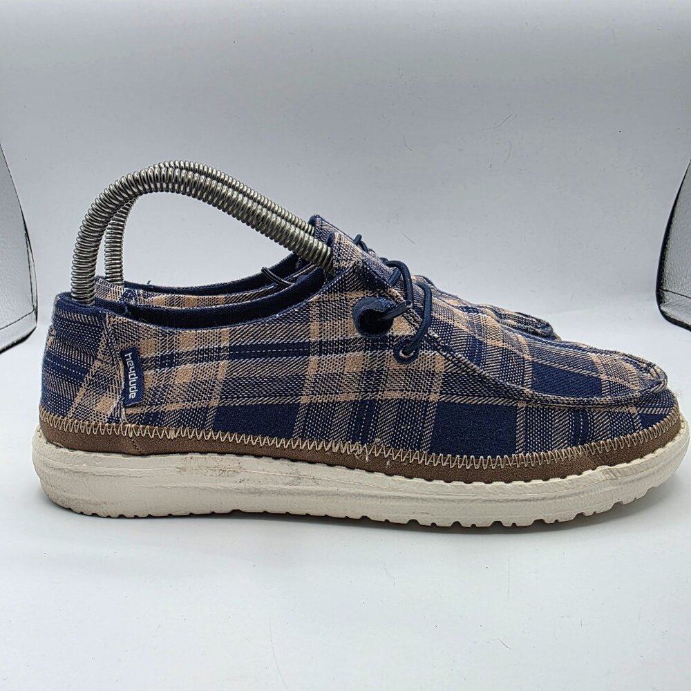Hey Dude Wendy Tartan Blue Beige Womens Size 7 Shoes Casual Walking Comfort - Picture 12 of 13
